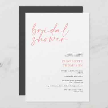 Elegant pink gray casual script bridal shower Invitations