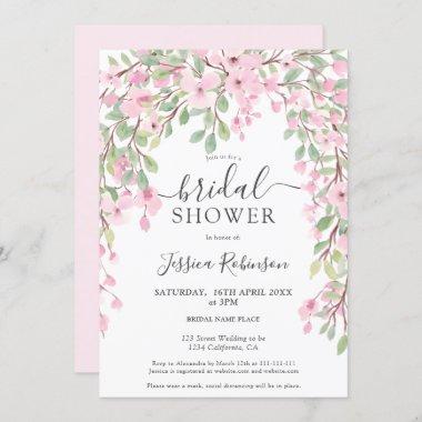 Elegant pink green floral watercolor bridal shower Invitations