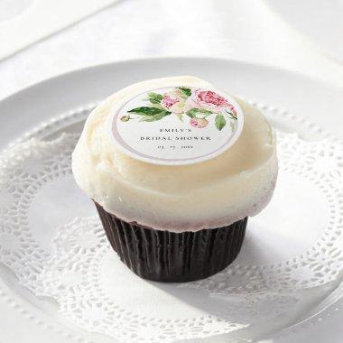 Elegant Pink Green Peony Floral  Edible Frosting Rounds