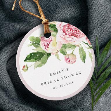 Elegant Pink Green Peony Floral Bridal Shower Favor Tags