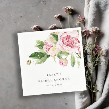 Elegant Pink Green Peony Floral  Napkins