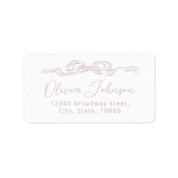 Elegant Pink Hand Drawn Bow Return Address Label