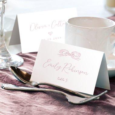 Elegant Pink Hand Drawn Bow Wedding Foldable Table Number