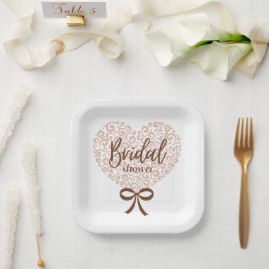 elegant pink heart bridal shower paper plates