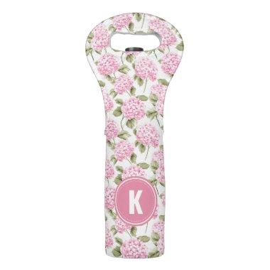 Elegant Pink Hydragea Flowers Pattern Monogram Wine Bag
