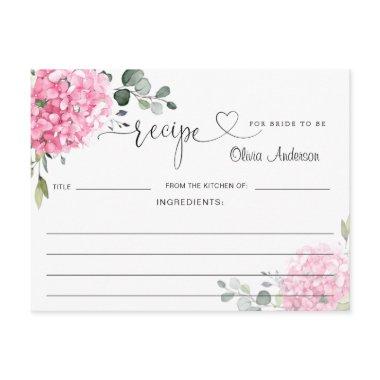 Elegant Pink Hydrangea Bridal Shower Recipe Invitations