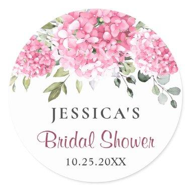 Elegant Pink Hydrangea Eucalyptus  Classic Round Sticker