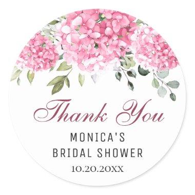 Elegant Pink Hydrangea Eucalyptus Bridal Shower Classic Round Sticker