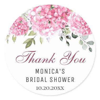 Elegant Pink Hydrangea Eucalyptus Bridal Shower Classic Round Sticker