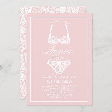 Elegant Pink Lace Lingerie Shower Invitations