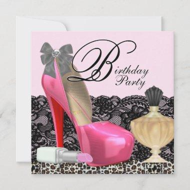 Elegant Pink Leopard Birthday Party Invitations