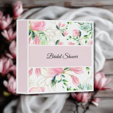 Elegant Pink Magnolia Watercolor Bridal Shower 3 Ring Binder