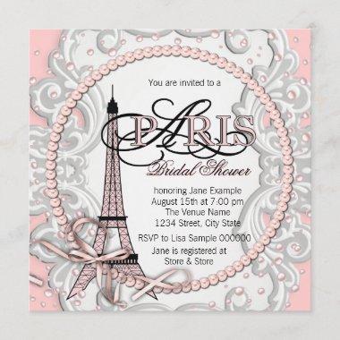 Elegant Pink Paris Bridal Shower Invitations