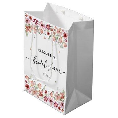 Elegant Pink Peach Wildflowers Bridal Shower Medium Gift Bag