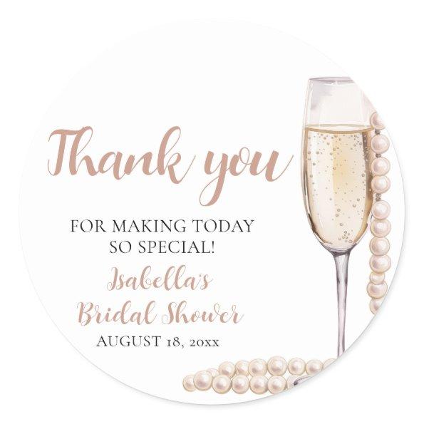 Elegant Pink Pearls and Prosecco  Classic Round Sticker