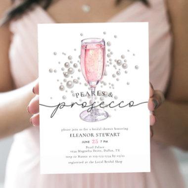 Elegant Pink Pearls & Prosecco Bridal Shower Invitations