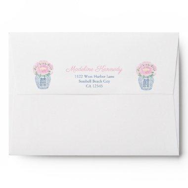 Elegant Pink Peonies In Ginger Jar  Envelope