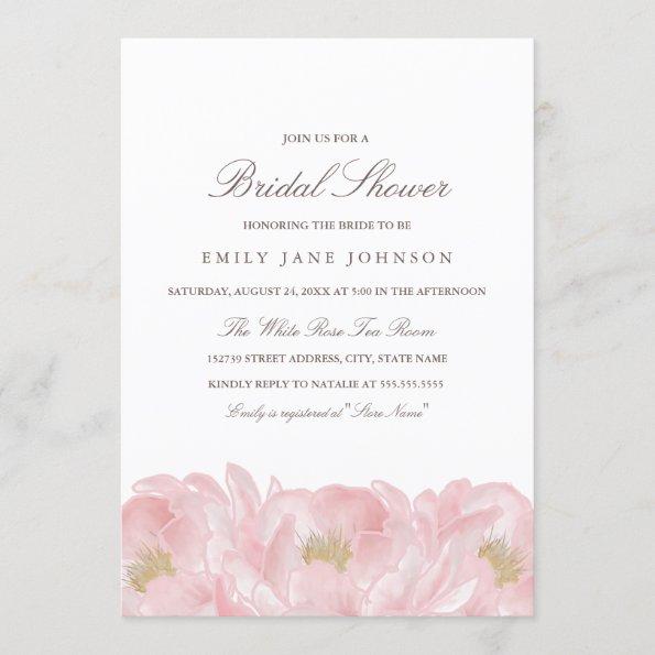 Elegant Pink Peony Bridal Shower Invitations