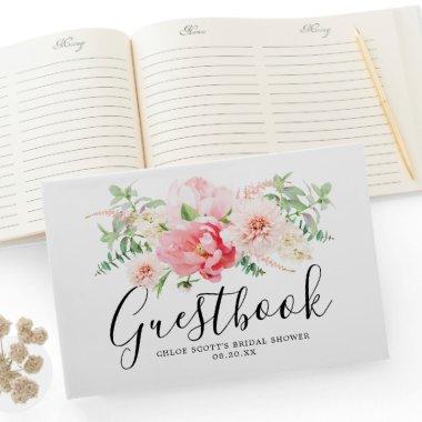 Elegant Pink Peony Floral Bridal Shower Guest Book
