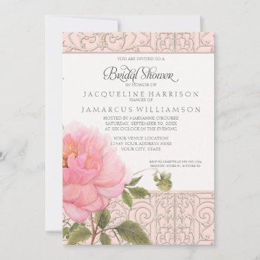 Elegant Pink Peony Floral w Greenery Bridal Shower Invitations