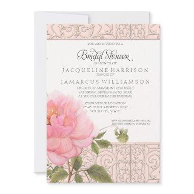 Elegant Pink Peony Floral w Greenery Bridal Shower Invitations