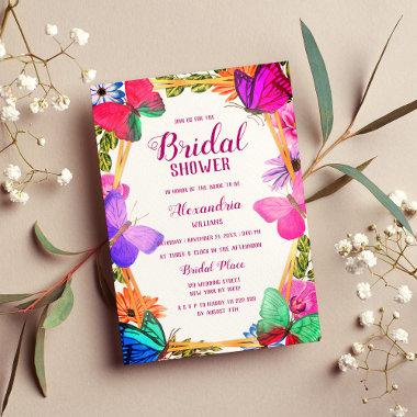 Elegant Pink Purple Floral Butterfly Bridal Shower Invitations