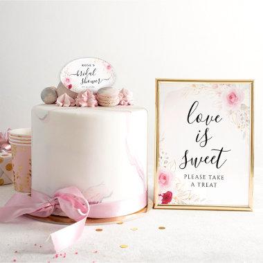 Elegant Pink & Red Floral Bridal Shower Cake Topper