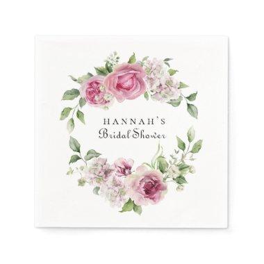 Elegant Pink Rose Floral Bridal or Baby Shower Napkins