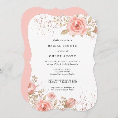 Elegant Pink Rose Floral Bridal Shower Invitations