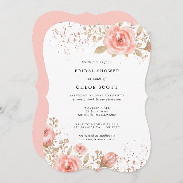 Elegant Pink Rose Floral Bridal Shower Invitations