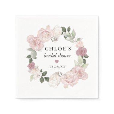 Elegant Pink Rose Floral Bridal Shower Napkins