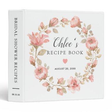 Elegant Pink Rose Floral Bridal Shower Recipe Book 3 Ring Binder