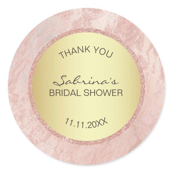 Elegant Pink Rose Gold Foil Glitter Bridal Shower Classic Round Sticker