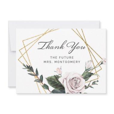 Elegant Pink Rose Gold Frame Floral Bridal Shower Thank You Invitations