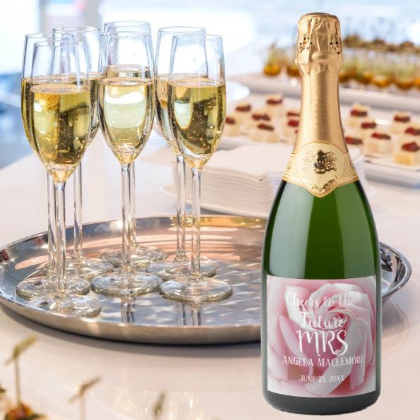 Elegant Pink Rose Personalized Bridal Shower Sparkling Wine Label