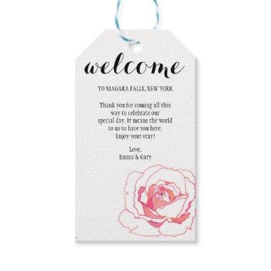 Elegant Pink Rose Sketch Welcome Gift Tags