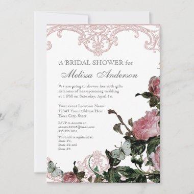 Elegant Pink Rose Trellis Vintage Bridal Shower Invitations