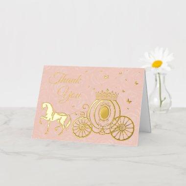 Elegant Pink Roses Horse Carriage Photo Thank You Foil Greeting Invitations