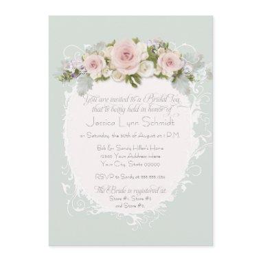 Elegant Pink Roses Succulents Bridal Shower Tea Invitations