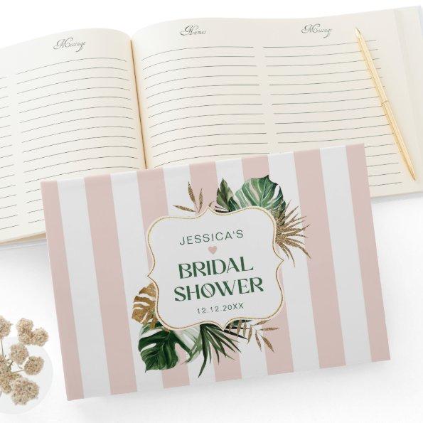 Elegant Pink stripes tropical girly  Guest Book