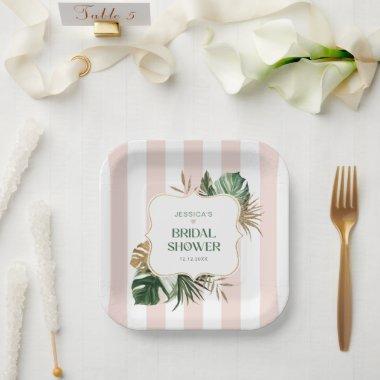 Elegant Pink stripes tropical girly bridal shower Paper Plates
