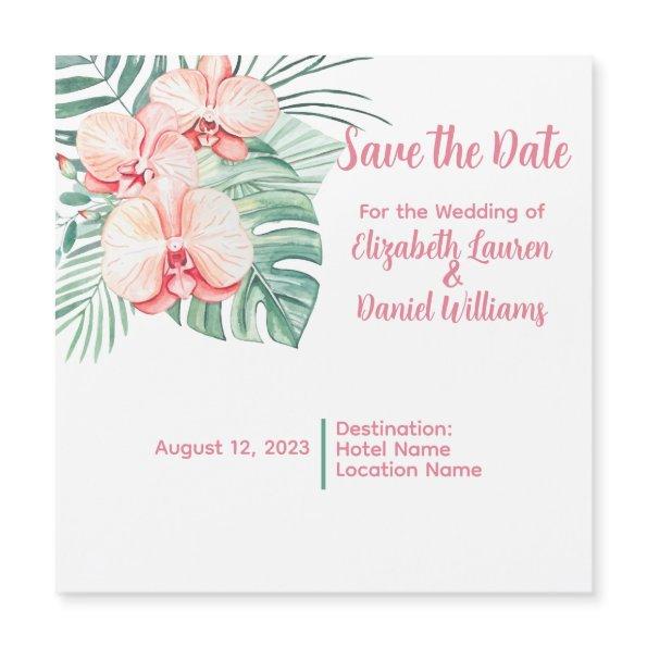Elegant Pink Tropical Save the Date Magnetic Invitations