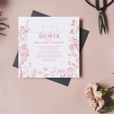 Elegant Pink Victorian Floral Bridal Shower Invitations