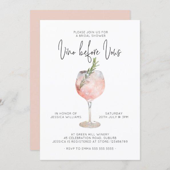Elegant Pink Vino Before Vows Bridal Shower Invitations