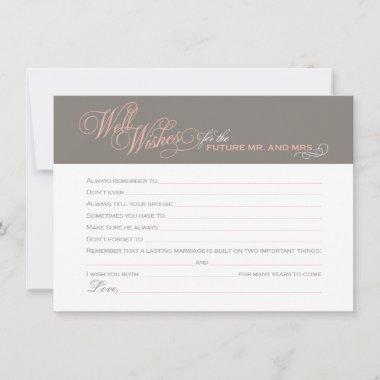 Elegant Pink Warm Gray Bridal Shower Well Wishes Advice Card