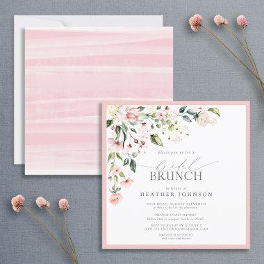 Elegant Pink Watercolor Floral Bridal Brunch Invitations