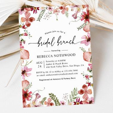 Elegant Pink Watercolor Floral Bridal Brunch Invitations