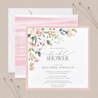 Elegant Pink Watercolor Floral Bridal Shower Invitations