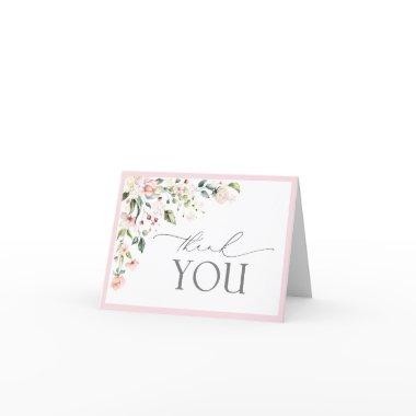 Elegant Pink Watercolor Floral Script Thank You