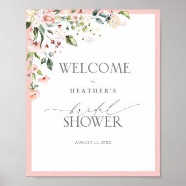 Elegant Pink Watercolor Floral Shower Welcome Poster